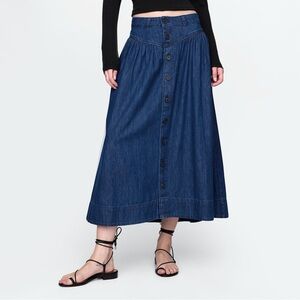 Gap Petite Denim Western Yoke Denim Midi Skirt Sz 29P